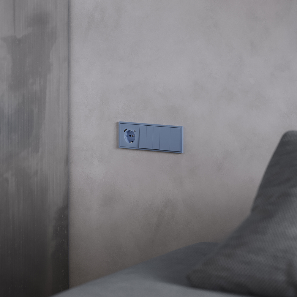 Накладка для розетки с заземлением и защитными шторками, с USB A+C Voltum S70 (деним) VLS001015 в #REGION_NAME_DECLINE_PP#