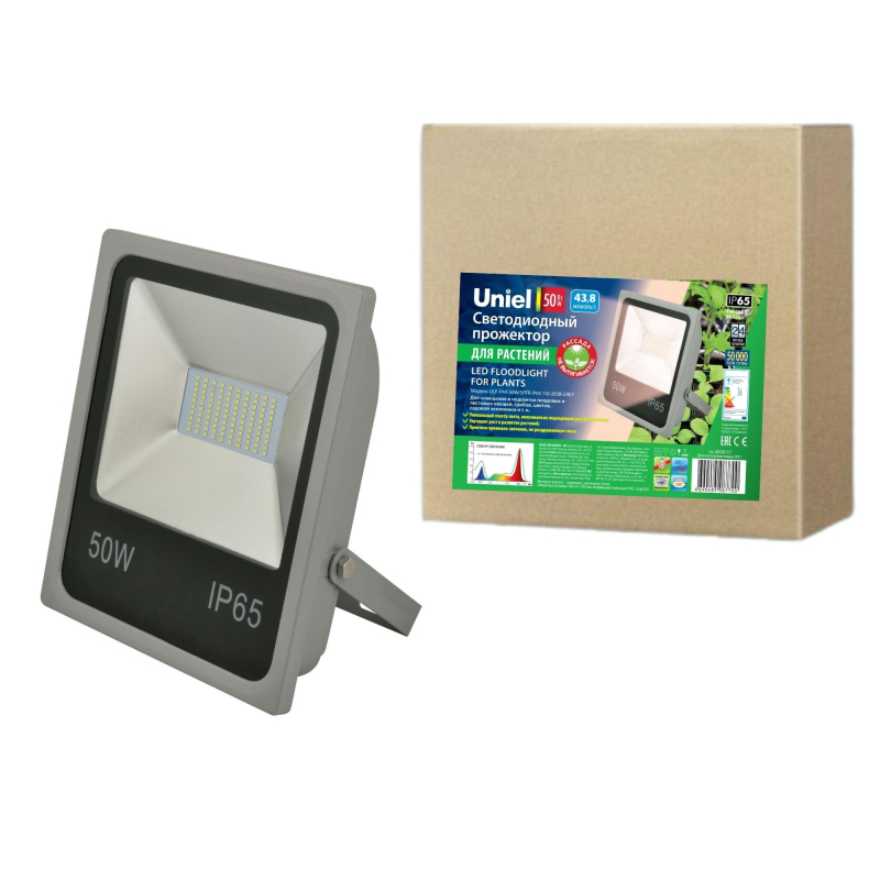 Светильник для растений Uniel ULF-P40-50W/SPFR IP65 110-265В GREY картон в Санкт-Петербурге