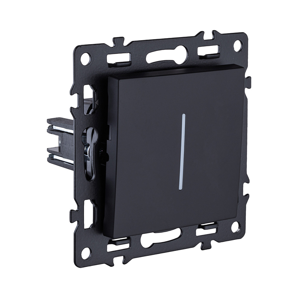 Выключатель кнопочный 1-клавишный 10А/250В с LED подсветкой, черный Kollinger Asthetik AS-012BK в #REGION_NAME_DECLINE_PP#