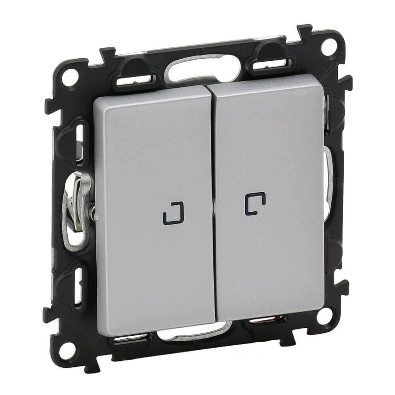 Выключатель двухклавишный Legrand Valena Life 10A 250V с подсветкой алюминий 752628 в Санкт-Петербурге