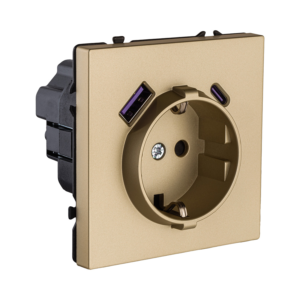 Розетка штепсельная SCHUKO 16A/250 В с USB A+C 20W, золотой Kollinger Eclipse EC-016GD в #REGION_NAME_DECLINE_PP#