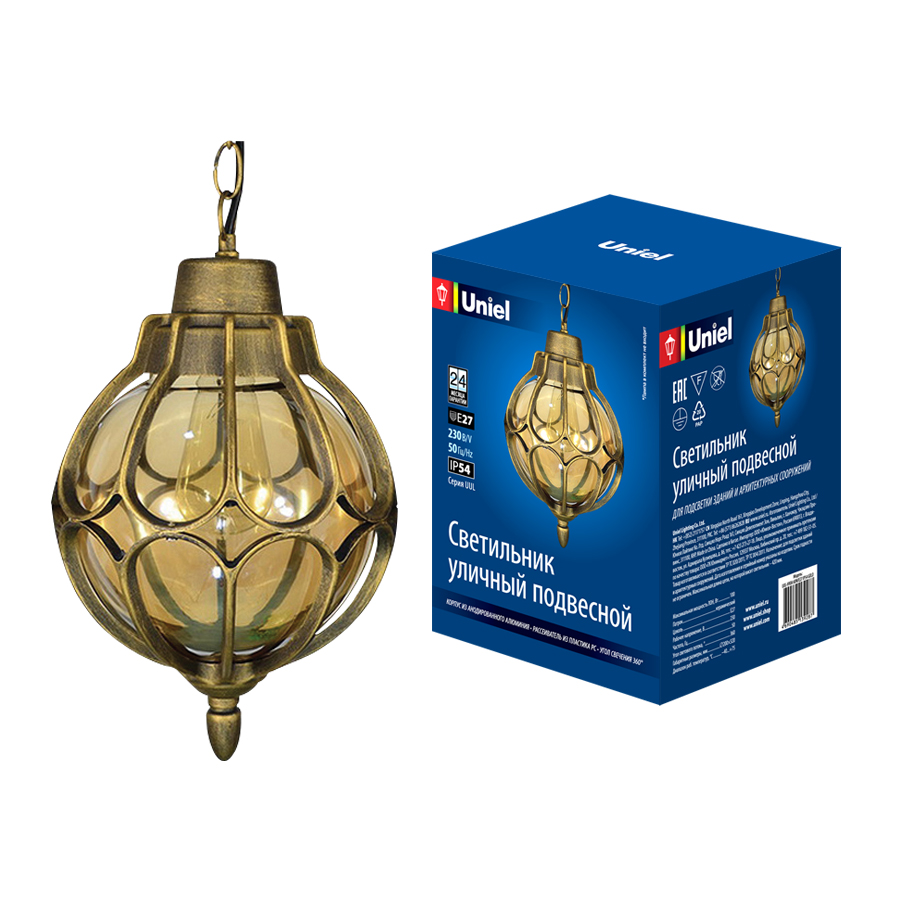 Уличный подвесной светильник Uniel UUL-H90A 60W/E27 IP54 GOLD UL-00007694 в Санкт-Петербурге