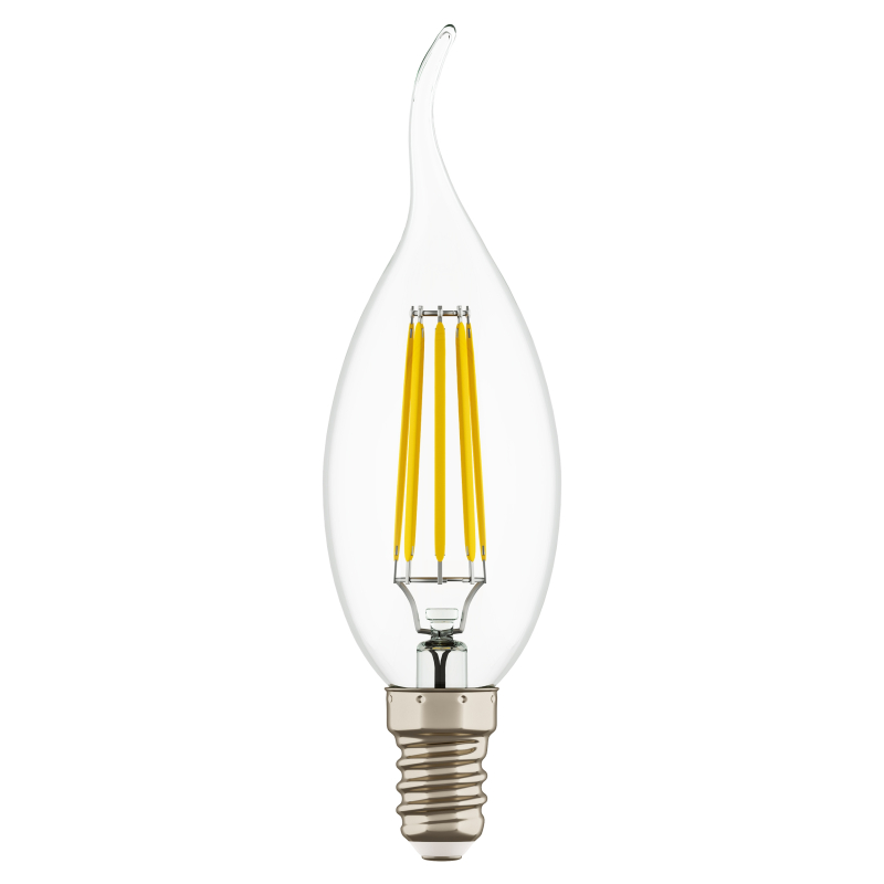 Лампа светодиодная филаментная Lightstar LED Filament Е14 6W 4000K свеча на ветру прозрачная 933604 в Санкт-Петербурге