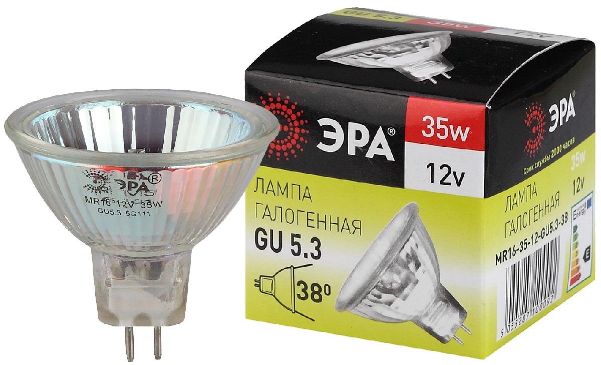 Лампа галогенная Эра GU5.3 35W 3000K GU5.3-MR16-35W-12V-CL C0027355 в Санкт-Петербурге