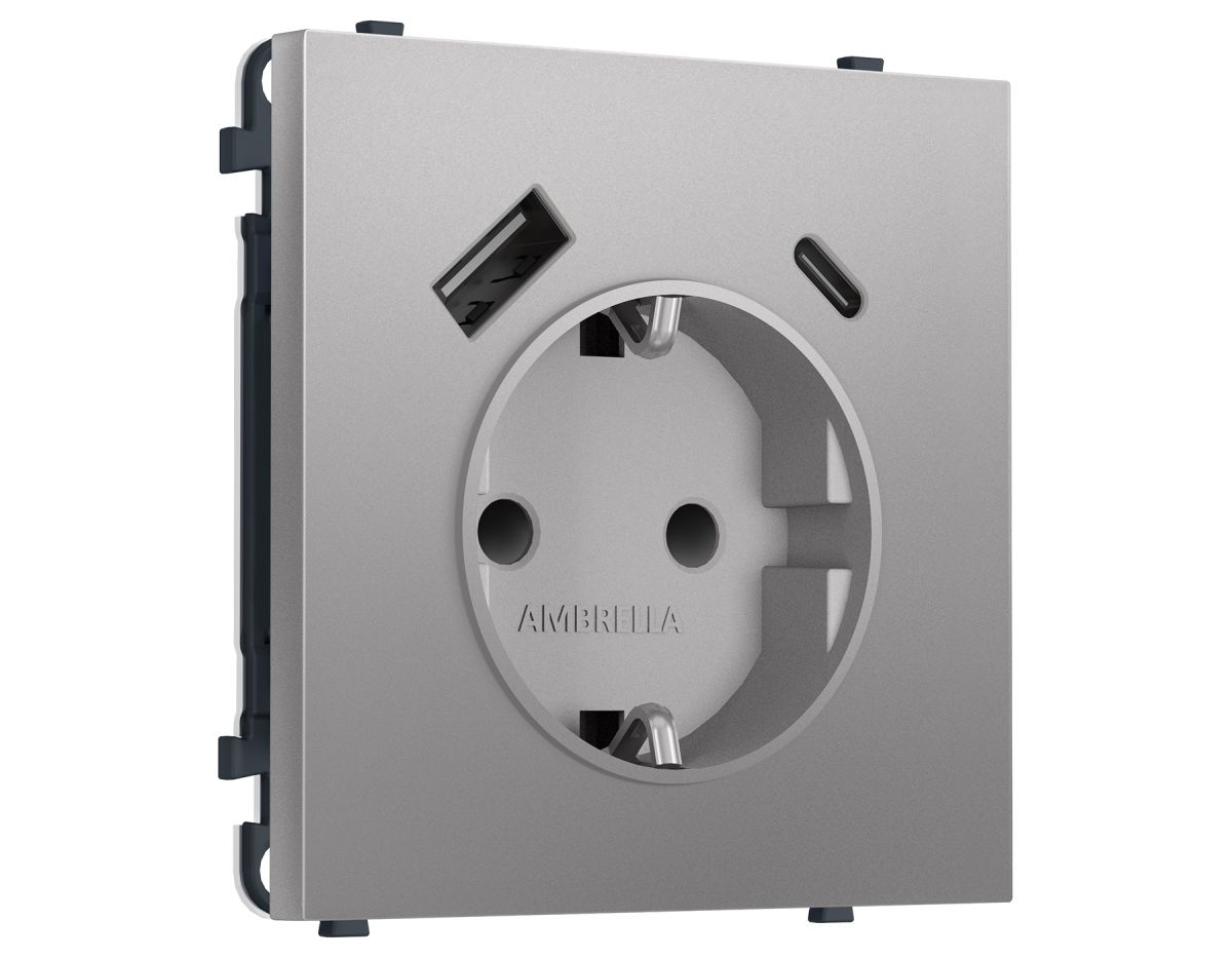 Комплект механизма электрической розетки SIGMA Сталь матовый 2USB A+C 20W Ambrella Volt MS510010 (SP5100, PR160) в #REGION_NAME_DECLINE_PP#