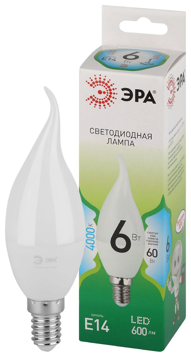 Лампа светодиодная Эра LED BXS-6W-840-E14 GL 4000K свеча на ветру Б0067131 в #REGION_NAME_DECLINE_PP#