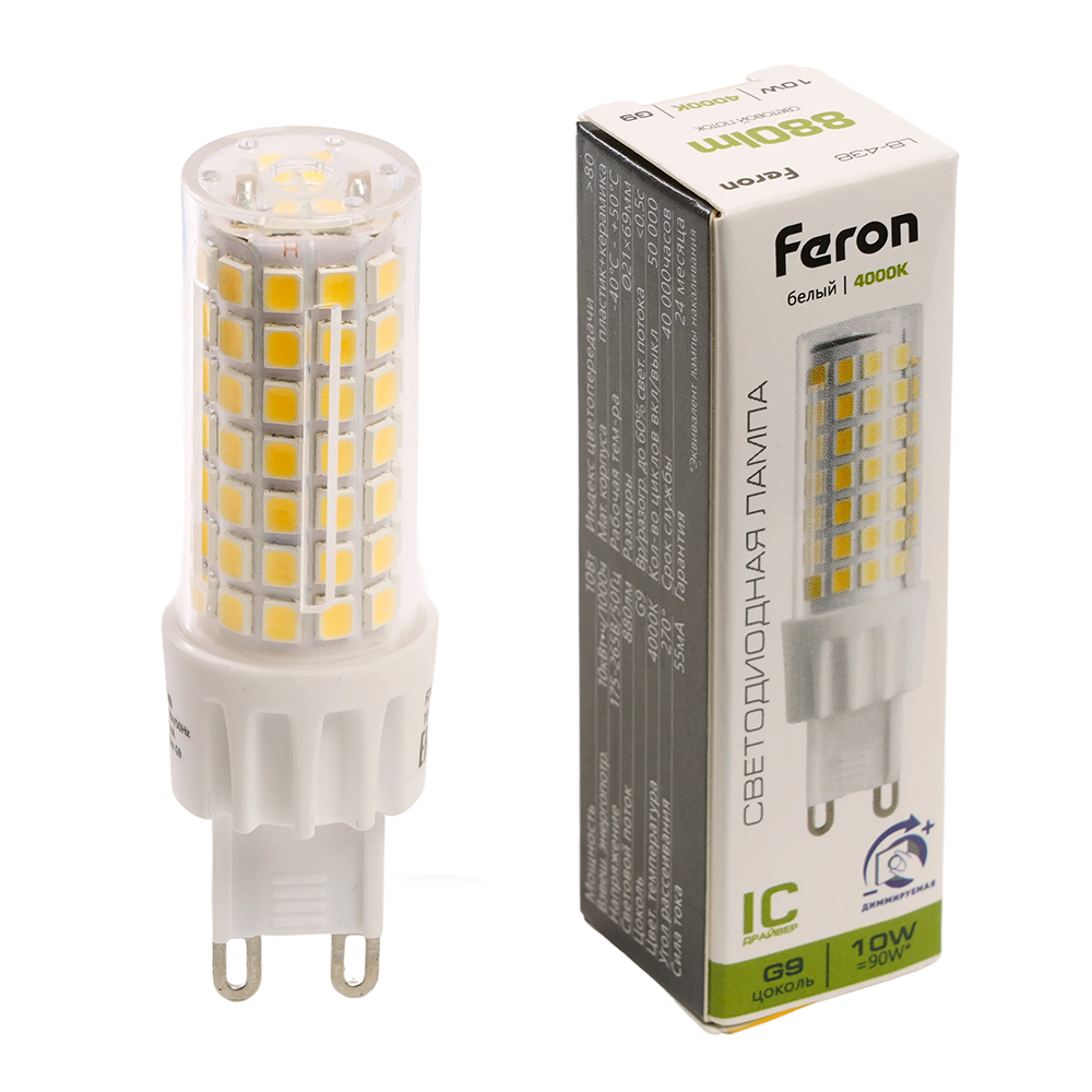 Лампа светодиодная диммируемая Feron LB-438 G9 10W 4000K 51742 в Санкт-Петербурге