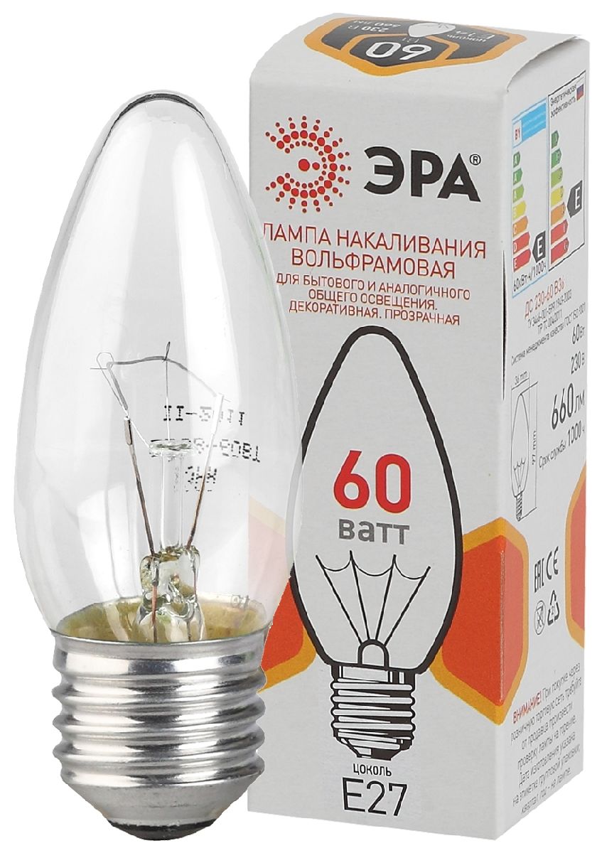 Лампа накаливания Эра E27 60W ДС 60-230-E27-CL Б0039130 в Санкт-Петербурге