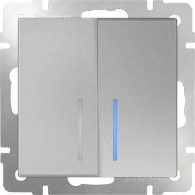 Выключатель Werkel двухклавишный с подсветкой серебряный WL06-SW-2G-LED 4690389053870 в Санкт-Петербурге