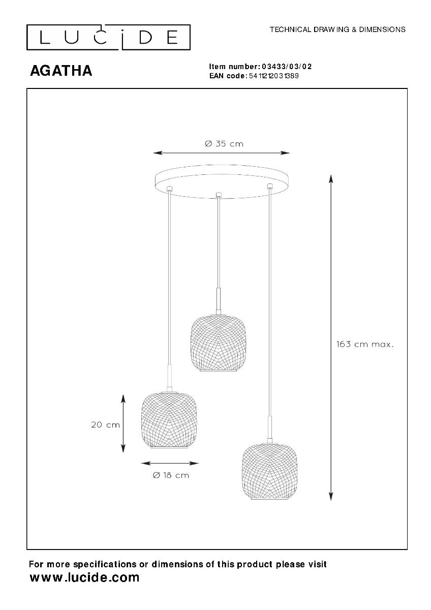 Подвесной светильник Lucide Agatha 03433/03/02 в Санкт-Петербурге
