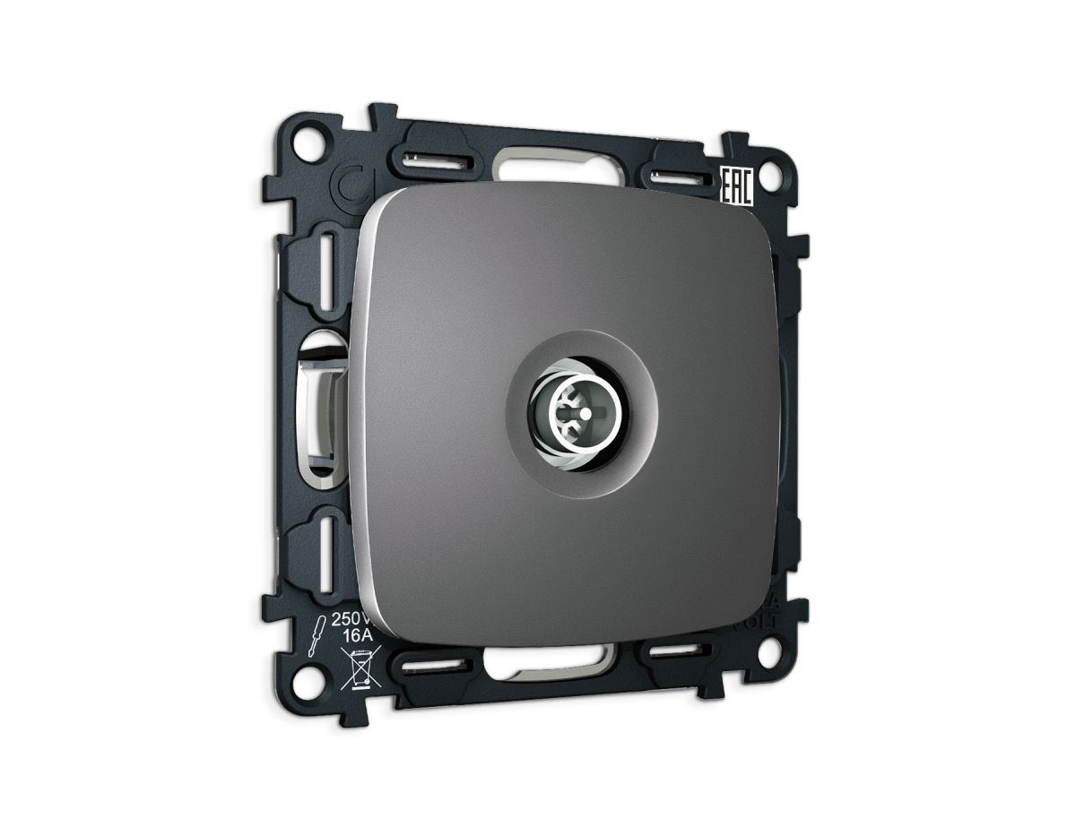 Комплект механизма TV розетки Ambrella Volt оконечной экранированной 5-1000MHz 3dB OMEGA MO663005 Антрацит серый QUANT (OP6630, VM199) в Санкт-Петербурге