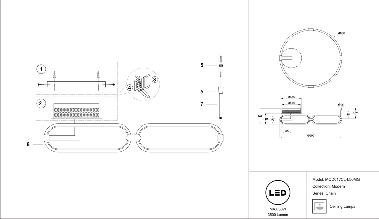 Потолочный светодиодный светильник Maytoni Chain MOD017CL-L50MG в Санкт-Петербурге