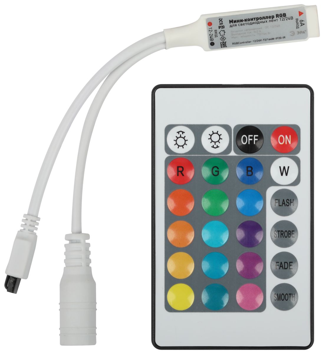 Контроллер Эра RGBController-12/24V-72/144W-IP20-IR мини для светодиодной ленты с ИК пультом Б0061110 в Санкт-Петербурге