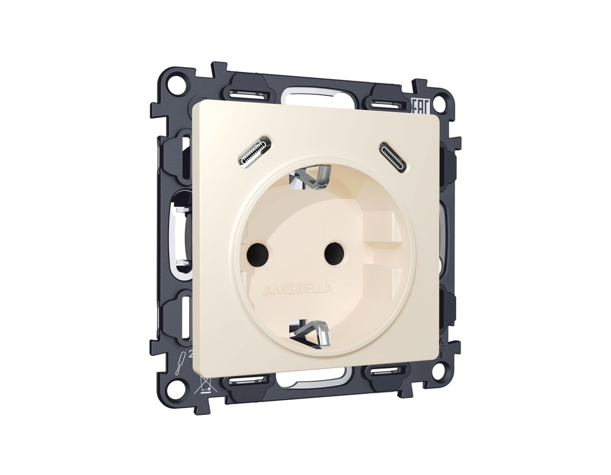 Комплект механизма электрической розетки 2USB С+C 20W с/з на винтовых зажимах 16A-250V Alfa Бежевый матовый Quant Ambrella Volt MA330510 (AP3305, VM165) в #REGION_NAME_DECLINE_PP#