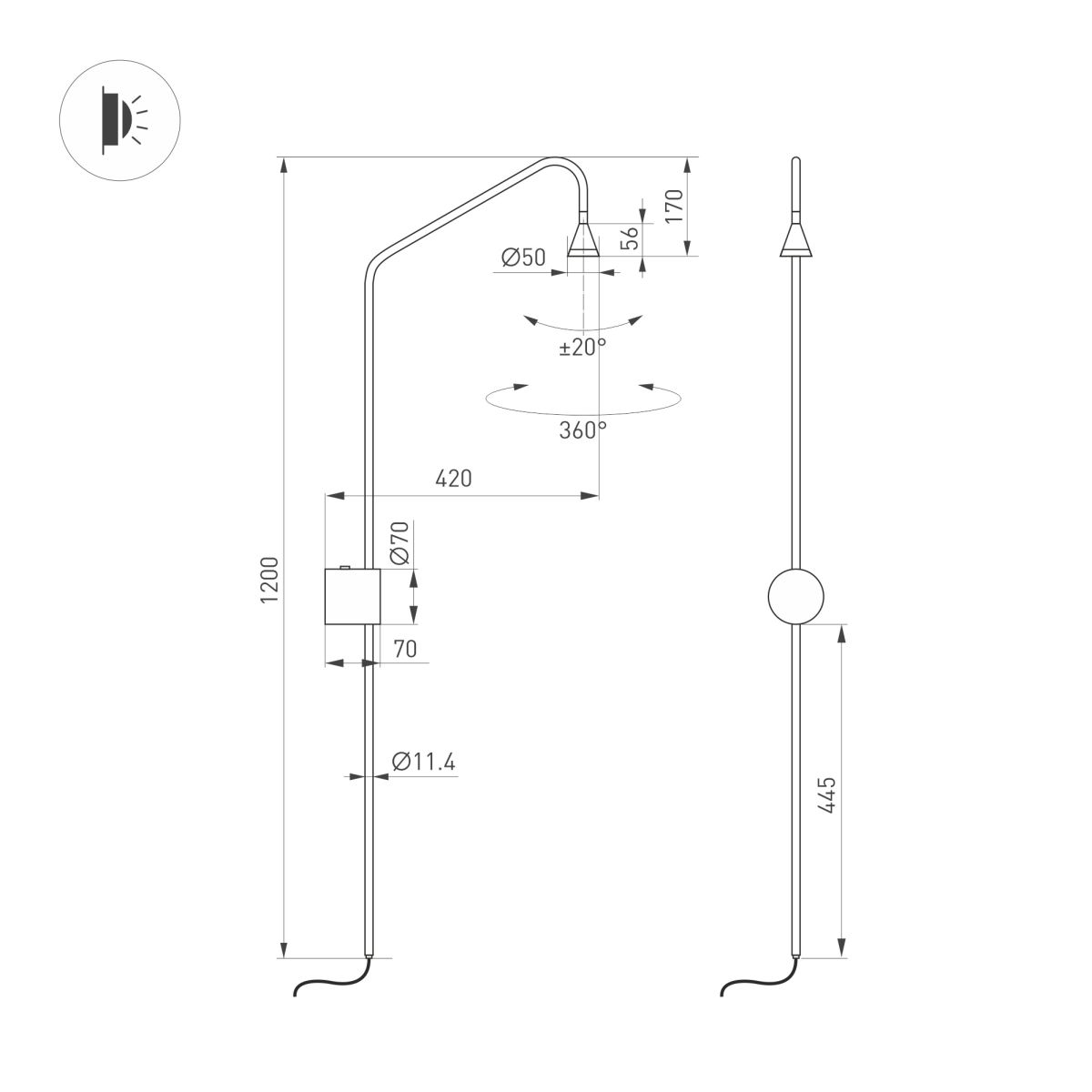 Бра Arlight SP-RINAR-WALL-5W Warm3000 (BK, 36 deg, 230V) (IP20 Металл) 059589 в Санкт-Петербурге