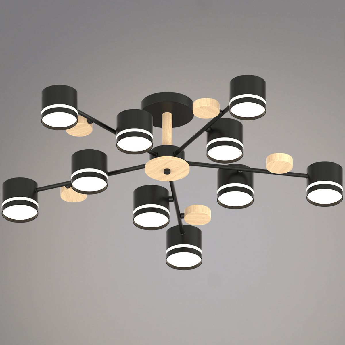 Люстра на штанге Reluce 68730-0.3-10 GX53 BK+WOOD в #REGION_NAME_DECLINE_PP#