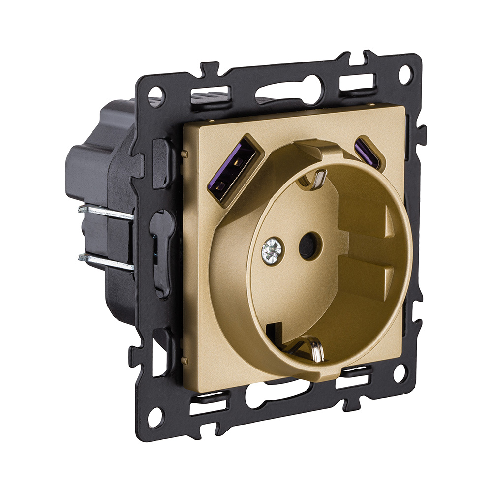Розетка штепсельная SCHUKO 16A/250 В с USB A+C 20W, золотой Kollinger Asthetik AS-016GD в #REGION_NAME_DECLINE_PP#
