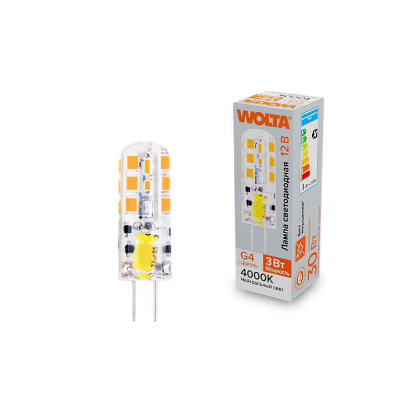 Светодиодная лампа WOLTA 3Вт 4000K G4 матовая WSTD-JC-12V3W4KG4-S в Санкт-Петербурге