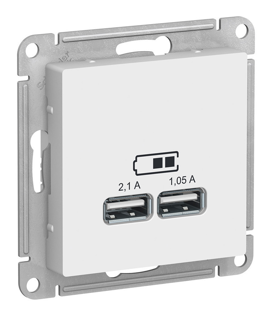 Розетка USB, 5В, 1 порт x 2,1 А, 2 порта х 1,05 А, механизм Systeme Electric AtlasDesign Бел ATN000133 в Санкт-Петербурге