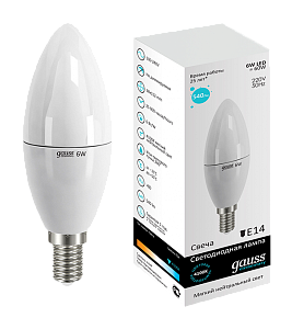 Лампа светодиодная Gauss E14 6W 4100K свеча матовая LD33126