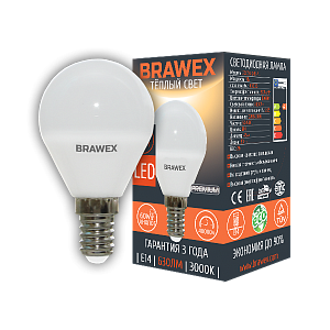 Лампа светодиодная Brawex шар матовый E14 7Вт 3000K 2007B-G45-7L