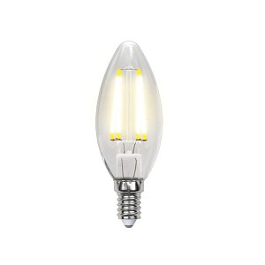 Лампа светодиодная филаментная (UL-00000199) Uniel E14 6W 3000K прозрачная LED-C35-6W/WW/E14/CL PLS02WH