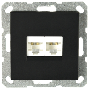 Интернет розетка Jasmart двойная разъем RJ45х2 с накладкой черный матовый (soft touch) G6106PB