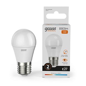 Лампа светодиодная Gauss E27 12W 3000K шар матовый 53212