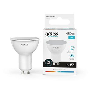 Лампа светодиодная Gauss GU10 5.5W 4100K матовая 13626