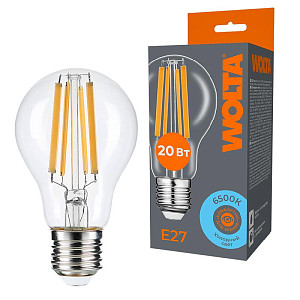 Лампа светодиодная филаментная WOLTA 20Вт 6500K Е27 груша прозрачная WF-A60-20W6KE27