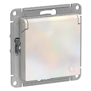Розетка с/з со шторками с крышкой, 16А Systeme Electric AtlasDesign Жемчуг ATN000446