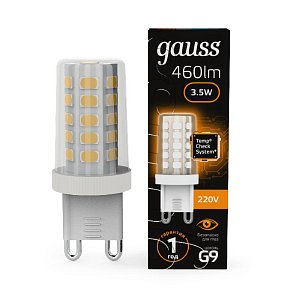 Лампа светодиодная Gauss G9 3,5W 3000К прозрачная 107009105