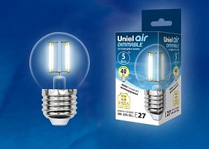 Лампа светодиодная филаментная (UL-00002871) Uniel E27 5W 4000K LED-G45-5W/NW/E27/CL/DIM GLA01TR