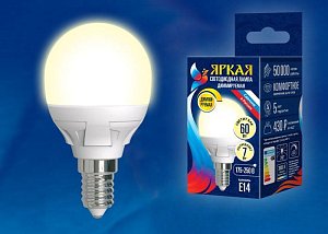 Лампа светодиодная диммируемая (UL-00004302) Uniel E14 7W 3000K матовая LED-G45 7W/3000K/E14/FR/DIM PLP01WH