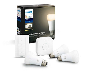 Набор из 3 белых ламп, блока управления и диммера Philips Hue E27 9W 929001821620