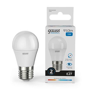 Лампа светодиодная Gauss E27 12W 6500K шар матовый 53232